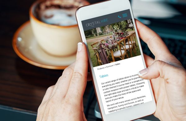 crystal hire website, on the go browsing
